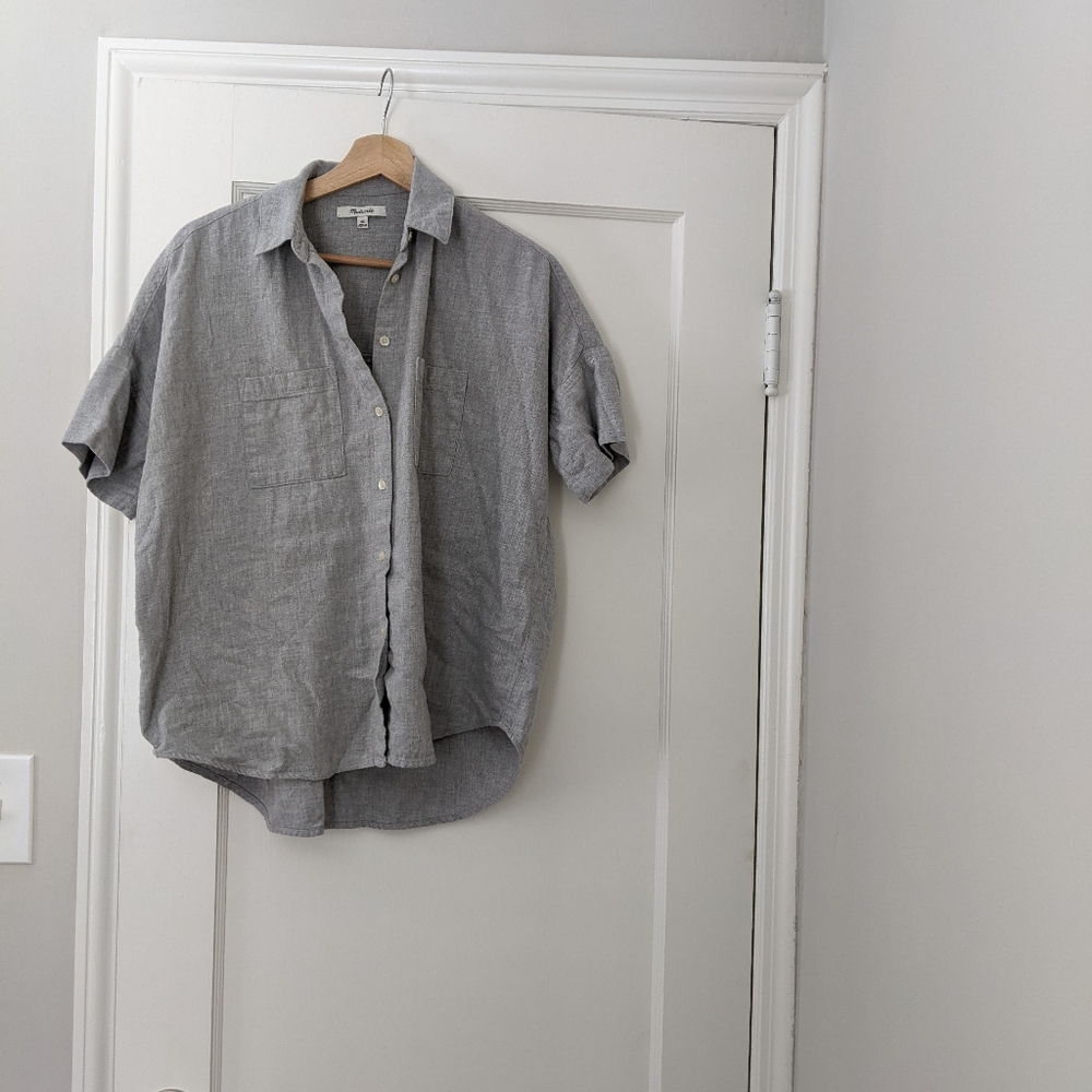 Madewell Blue Grey Short Sleeve Button Down